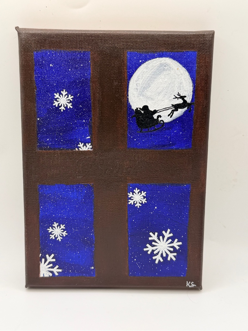Mini Holiday Window Art - Blue Snowflake & Santa Silhouette